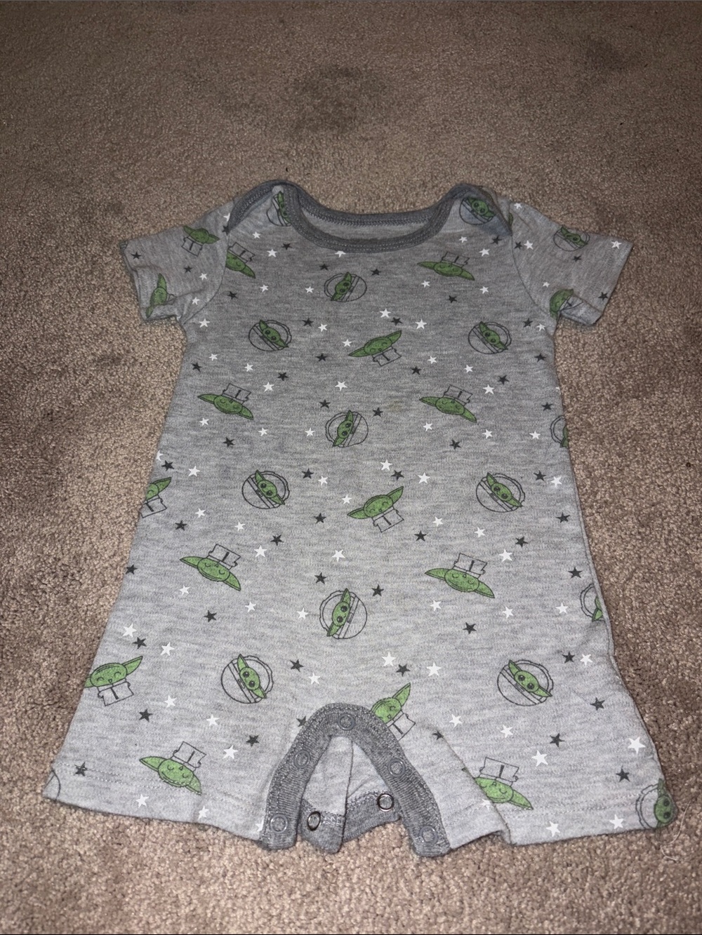 Grey Baby Romper Pajamas with Green Space Print